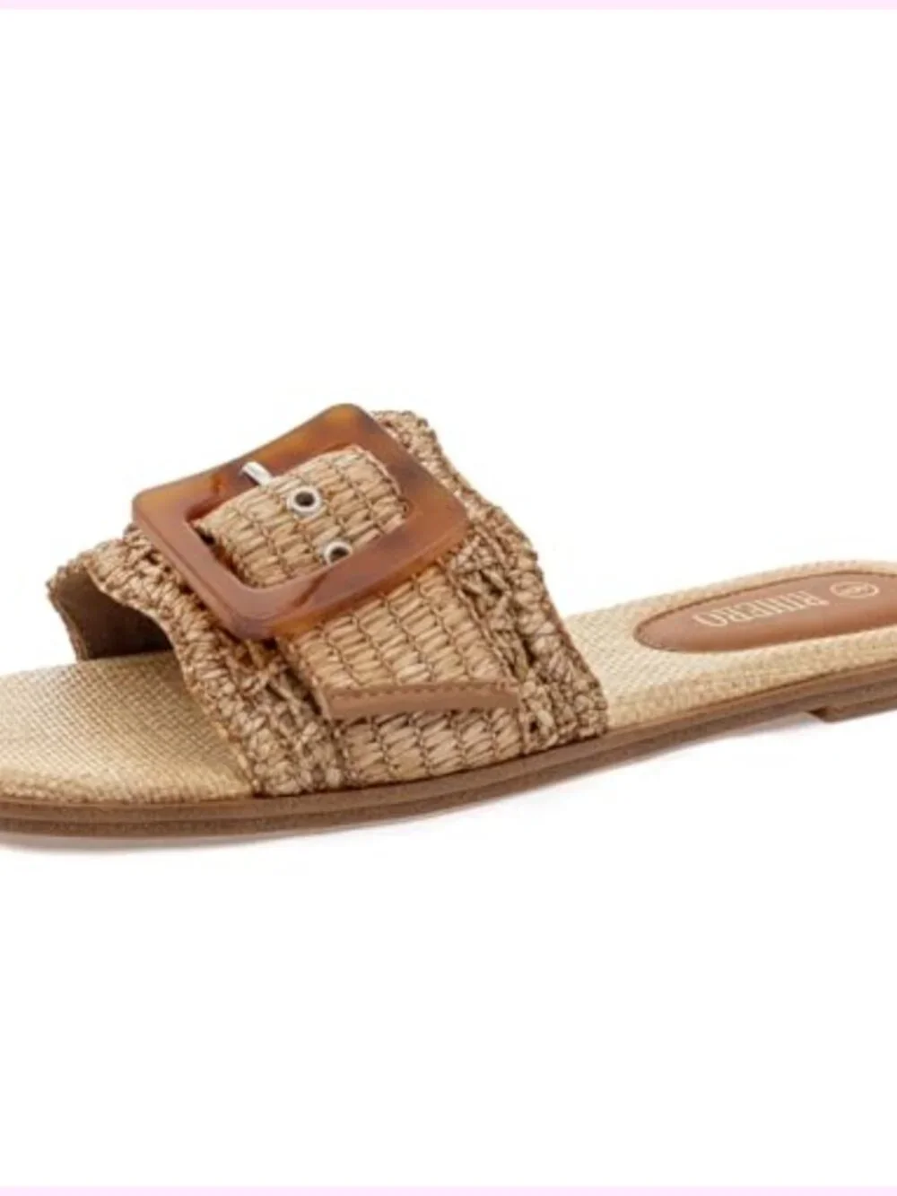 Women's Raffia Square Toe Slide Sandals - Flat Woven Summer Beach